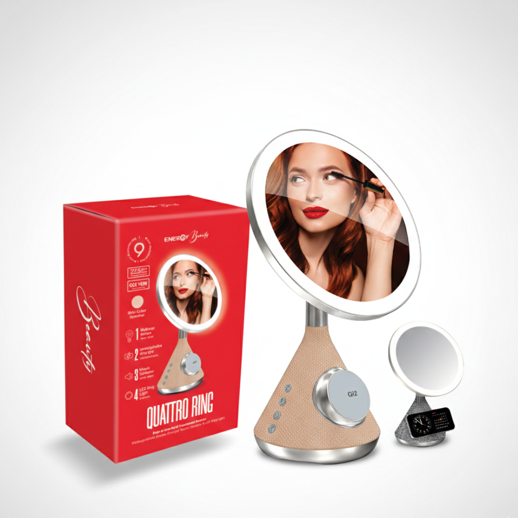 Bluetooth עם מטען אלחוטי ורמקול LED מראת איפור-Quattro Ring מראה חכמה